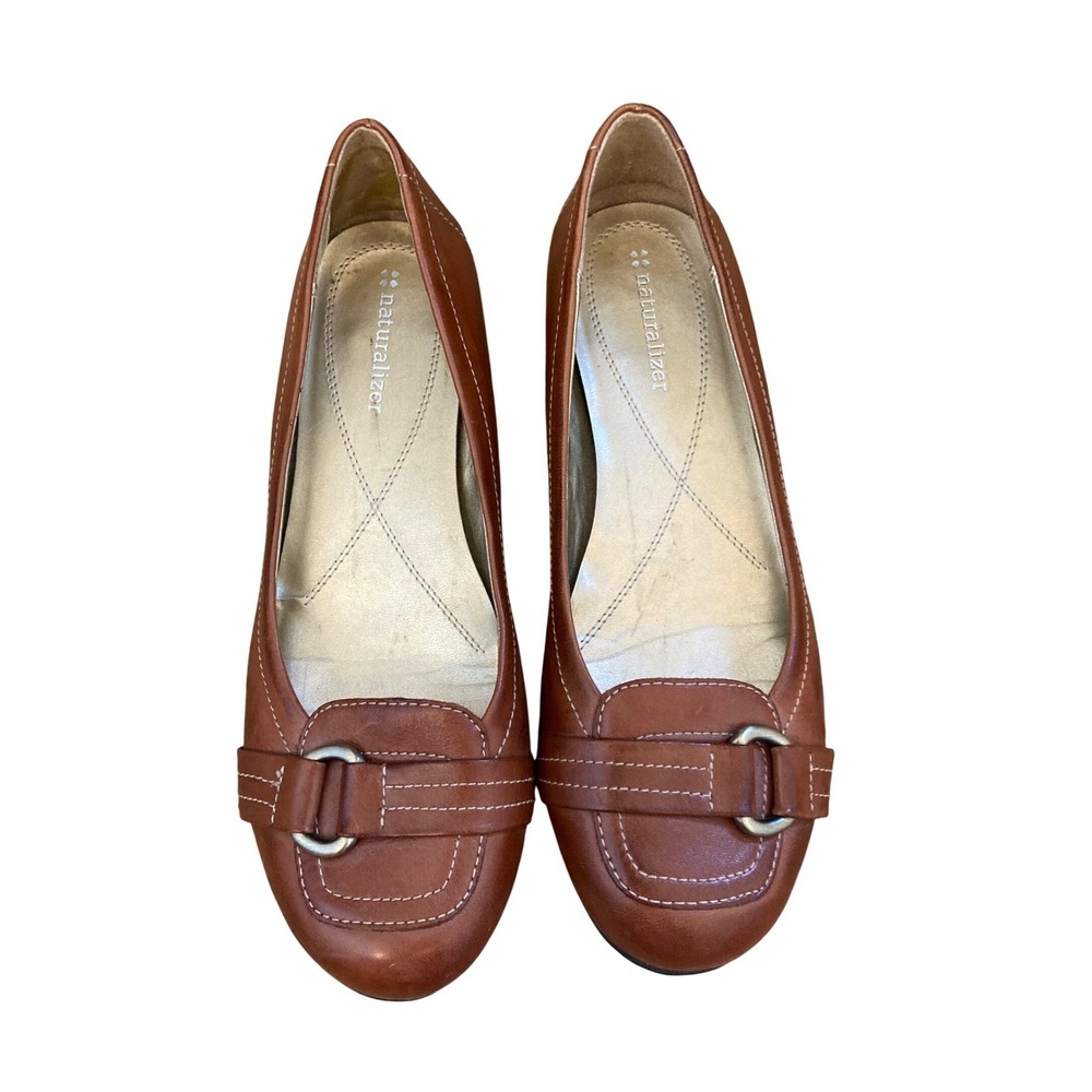 Naturalizer Cognac Brown Leather Moc Toe Flats with Ring‎ Detail Womens Size  8